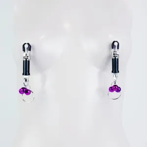 BDSM Nipple Clamps. Barrel Nipple Clamps with Bells and Pull Rings. MATURE