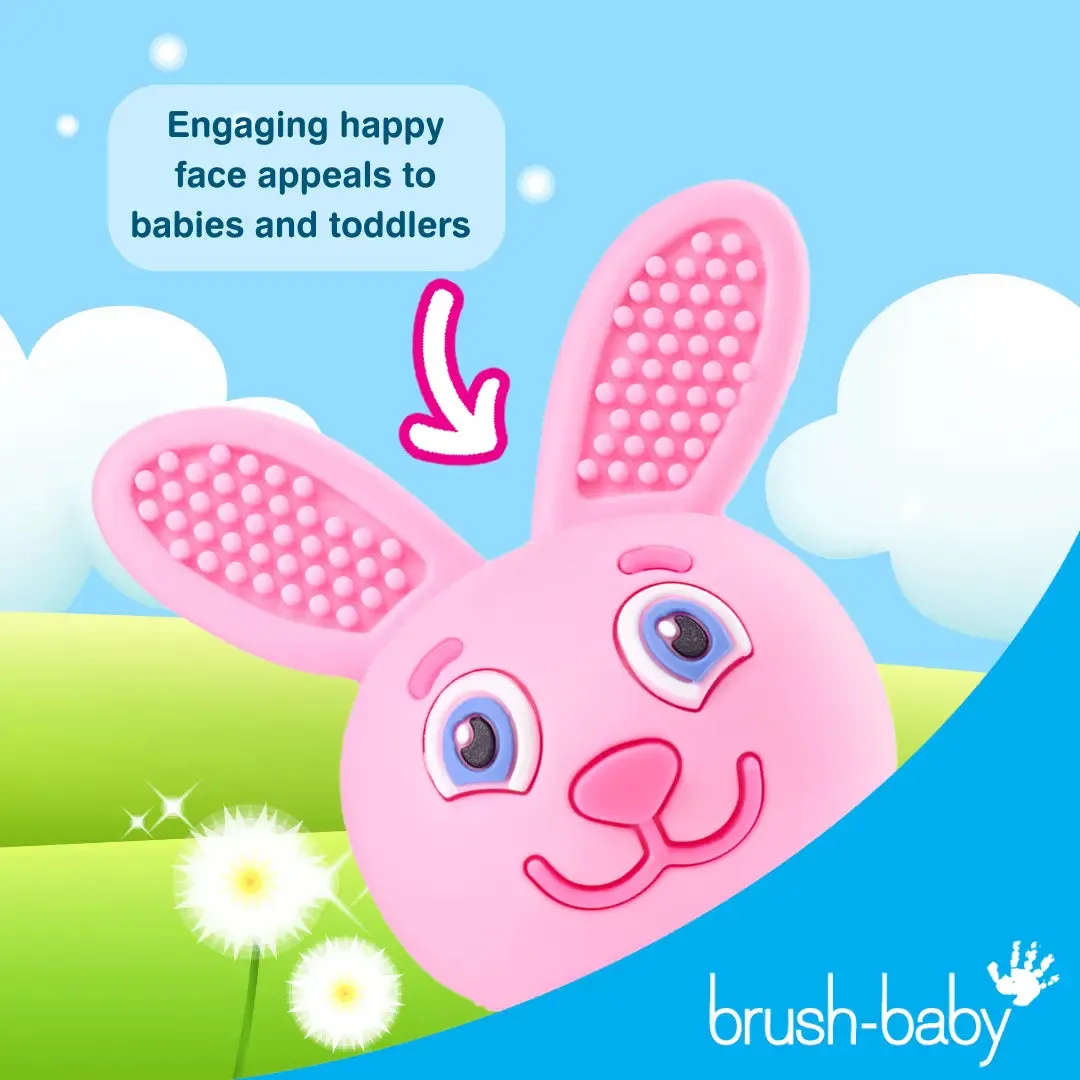 Brush Baby Bobbie Bunny Baby Teether Toy Cappuccino Grey | Twist & Bounce Teething Toy