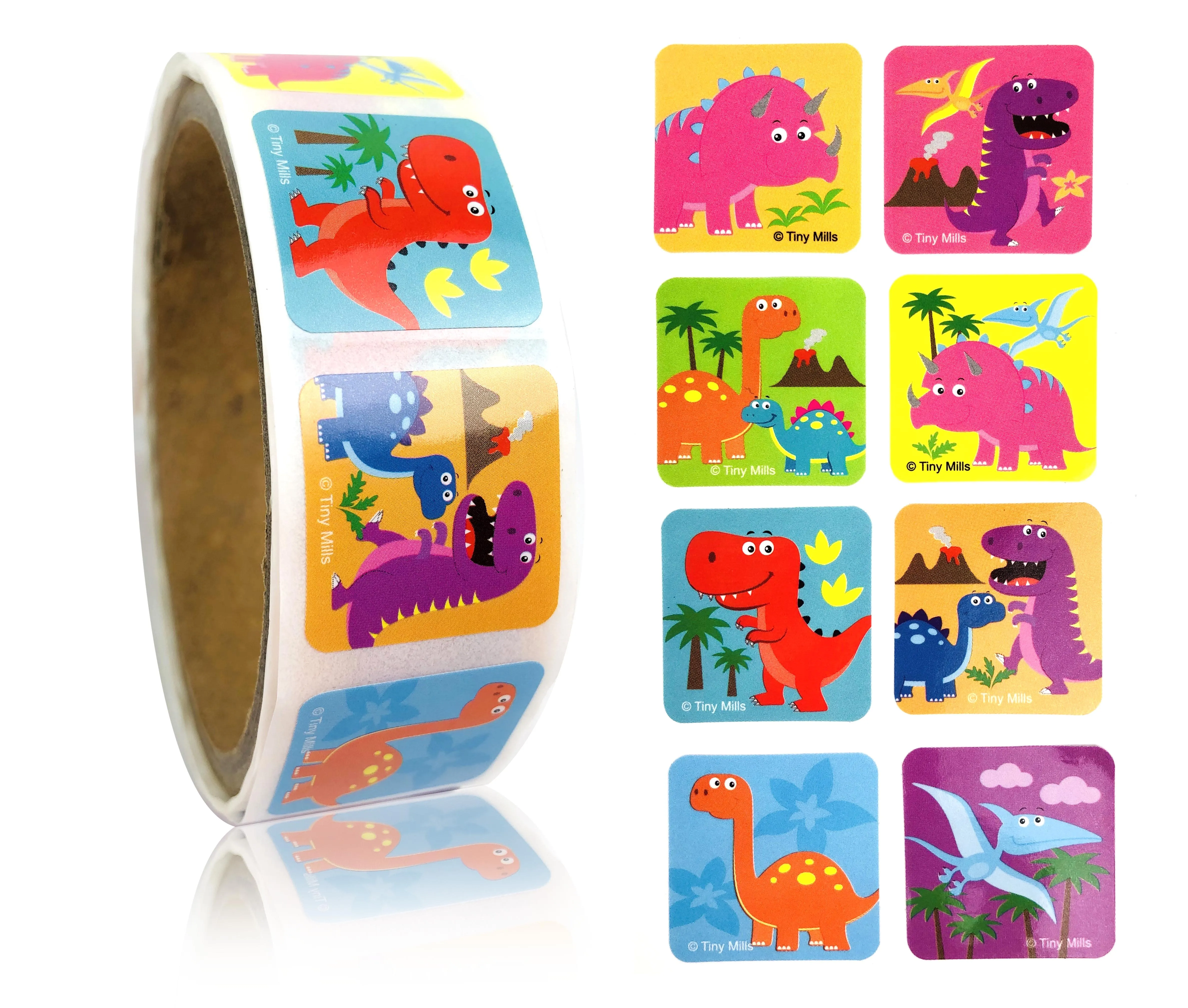 Dinosaur Stickers 100 Stickers/Dispenser, Pack of 1 or 6 or 12 Dispensers