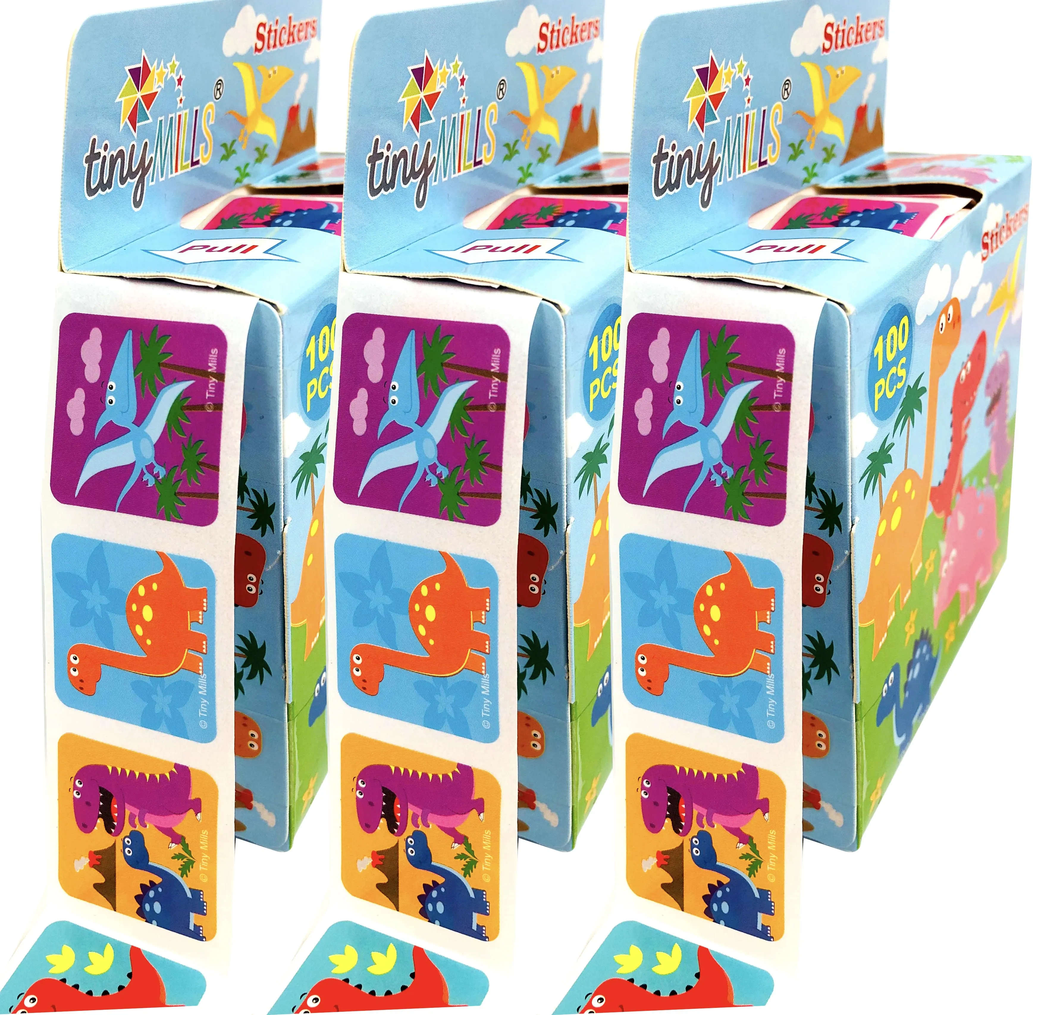 Dinosaur Stickers 100 Stickers/Dispenser, Pack of 1 or 6 or 12 Dispensers
