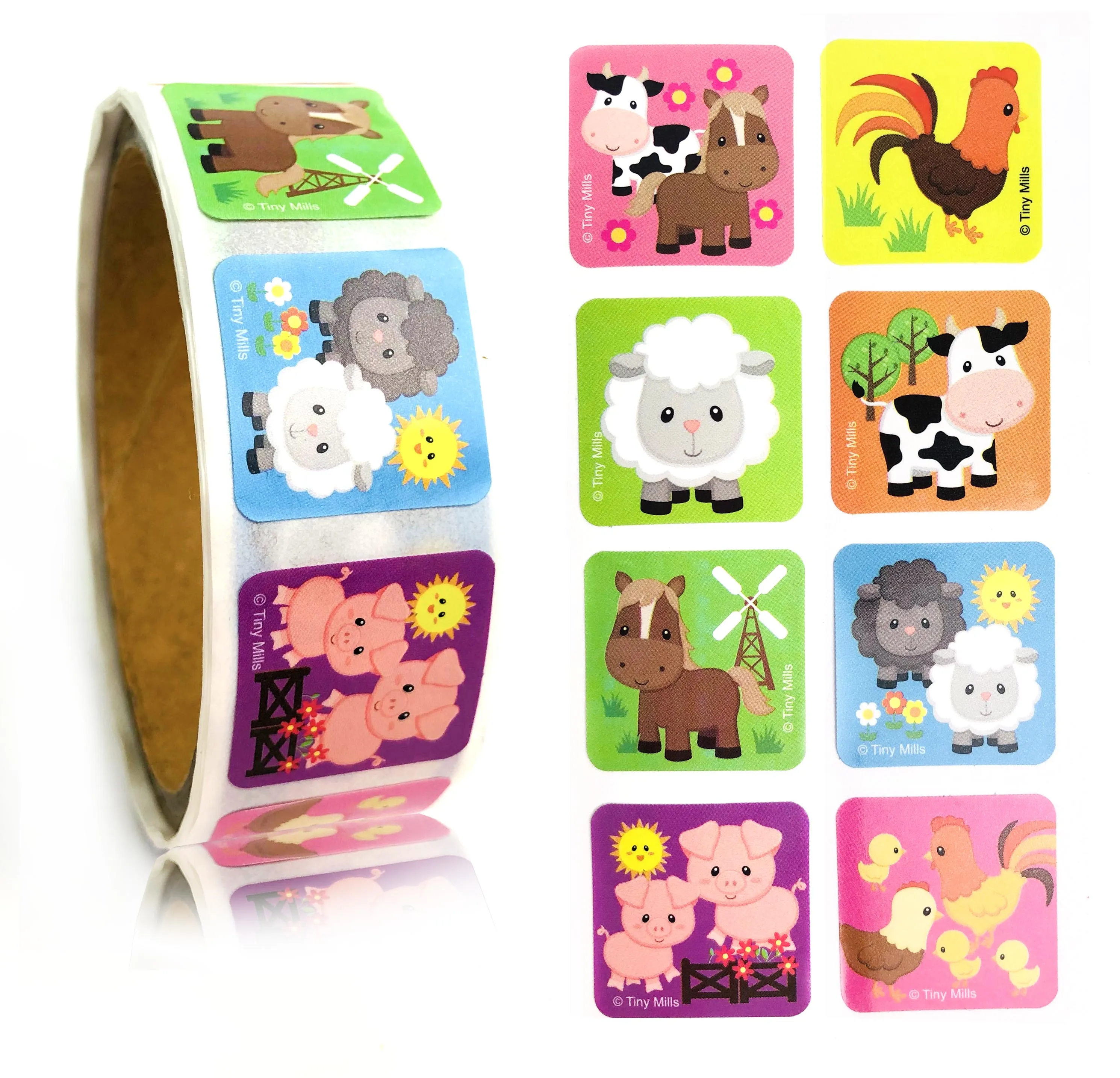 Farm Animals Barnyard Stickers 100 Stickers/Dispenser, Pack of 1 or 6 or 12 Dispensers