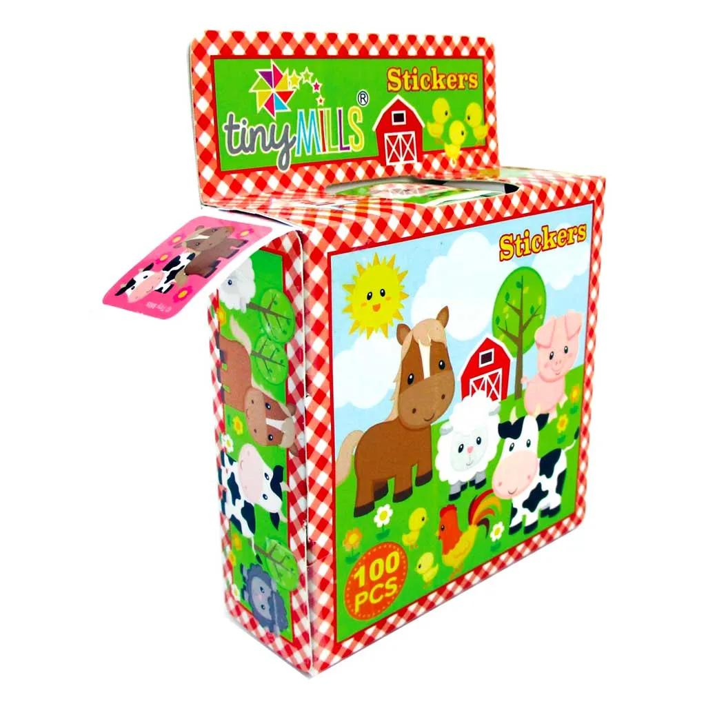 Farm Animals Barnyard Stickers 100 Stickers/Dispenser, Pack of 1 or 6 or 12 Dispensers