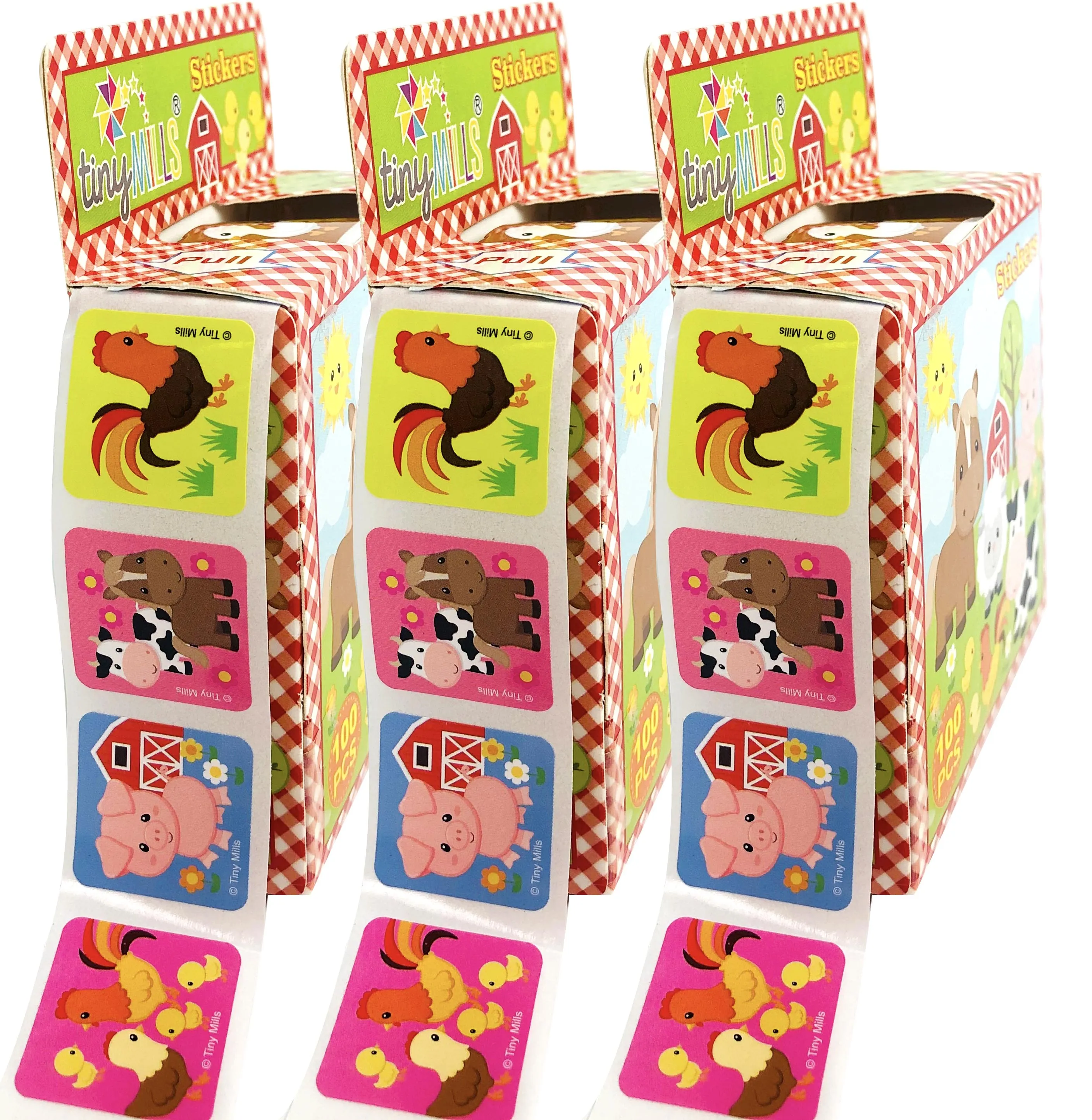 Farm Animals Barnyard Stickers 100 Stickers/Dispenser, Pack of 1 or 6 or 12 Dispensers