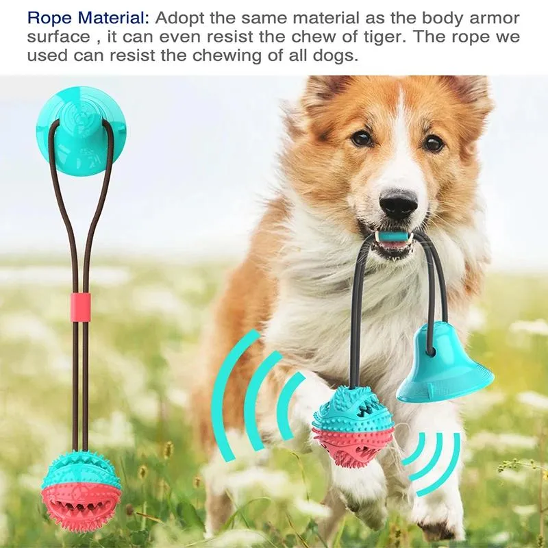 Interactive Chew Ball for Large Dogs: Suction Cup Rope Toy with Treat Dispenser & Dental Care