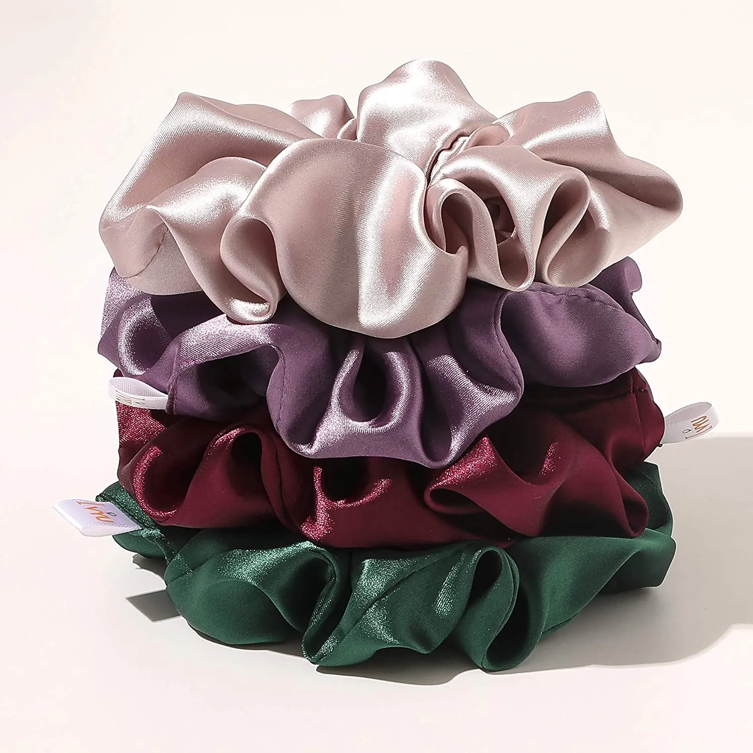 Scrunchies Hair Ties Silk Scrunchie for Girls Women Cute Hairties For Thick Curl Fine Hair No Crease Hair Accessories Soft Ropes Ponytail Holder No Hurt Your Hair (Burgundy Purple Pink Green)